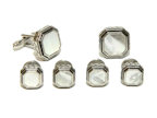 Antiqued Etched Octagon Mother of Pearl Studs and Cufflinks
