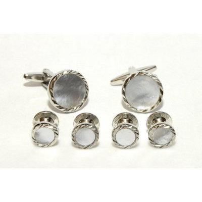 Fluted Diamond Cufflinks and Studs (Mother of Pearl Center)