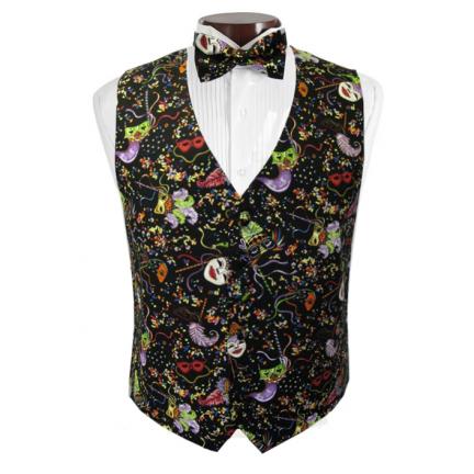 Mardi Gras Multi Color Masks Vest and Tie Set