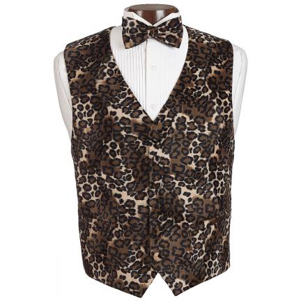 David's Formal Wear - Fuzzy Leopard Vest and Bow Tie Set