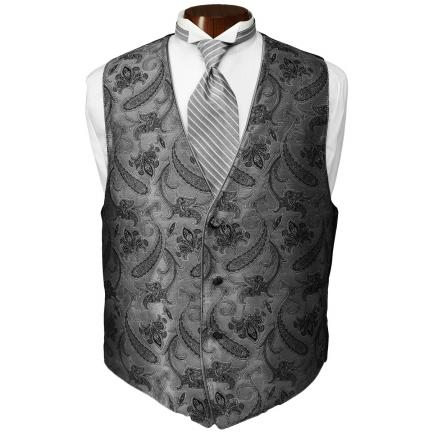 Jean Yves Platinum Paisley Tuxedo Vest and Tie Set