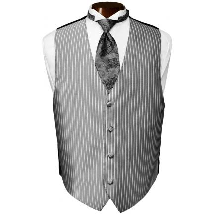 Jean Yves Platinum Stripe Tuxedo Vest and Tie Set