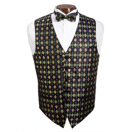 David's Formal Wear - Mardi Gras Diamond Vest and Tie Set