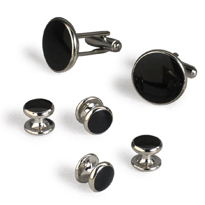 Classic Silver and Black Onyx Cufflinks and Studs | eBay